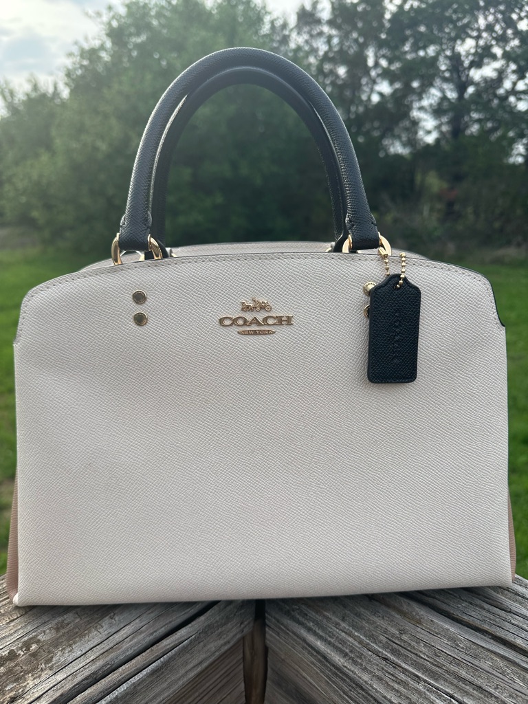 Nwt Lillie Color Block Coach Two-Tone Dome Satchel In Cream And Black